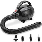 FBSPORT Air Pump for Inflatable Mat Black, Electric Air Pump 600W with 4 Nozzles, Portable and Fast Inflation AC110-120V, Suitable for Air Mat Float Dock Inflatable Beds