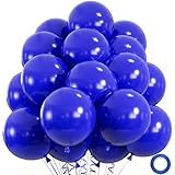50pcs Royal Blue Balloons, 12inch Helium Quality Dark Blue Party Balloons for Birthday Graduation Baseball Party 4th of July Backdrops (with Ribbon & Glue)