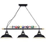 Mcacggo 3-Light Billiard Pool Table Lights Hanging Over Pool Table | Black Matte Metal Shades with Billiard Ball Decor, for Billiards Room, Snooker Table, Kitchen Island