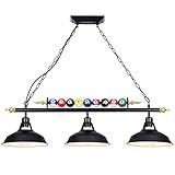 Mcacggo 3-Light Billiard Pool Table Lights Hanging Over Pool Table, Black Matte Metal Shades with Billiard Ball Decor, for Billiards Room, Snooker Table, Kitchen Island