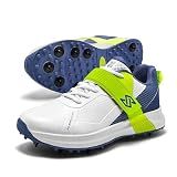 SOLM8 S60Pro Men's Cricket Shoes - Replaceable Metal Spikes for Bowlers & Batsmen, Easy-Clean FlexSkin Upper, Secure Strap, Ultralight Cushioning for Grass Pitch Blue Lime