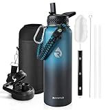 RAYMYLO Insulated Water Bottle 40 oz, Triple Wall Vacuum Stainless Steel (Cold for 48 Hrs), Leak Proof & Non-BPA, Modern Water Flask Jug with Paracord Handle & Straw Spout Lids, Indigo/Black
