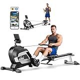 pooboo Rowing Machines for Home, Magnetic Rowing Machine with Adjustable Resistance, Folding Rower Machine of Quiet, 360lbs Weight Capacity, Comfortable Seat Cushion,LCD Monitor, App Support