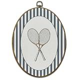 Mcehtle Tennis Sports Nursery Wall Art Decor, Sports Framed Canvas Prints 8.6x11.4, Blue Striped Tennis Racket Oval Wall Hanging Artwork Decorations for Kids Boy Nursery Room Bedroom Playroom