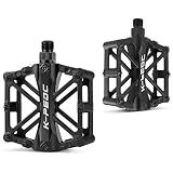 GPMTER Bike Pedals 9/16 for MTB, Mountain Road Bicycle Flat Pedal, with 16 Anti-Skid Pins -Universal Lightweight Aluminum Alloy Platform Pedal for Travel Cycle-Cross Bikes etc Black