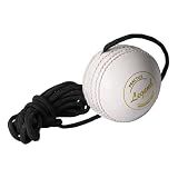 SS Hanging Ball for Cricket Bat Knocking and Practice with Reaction String, Threaded Seam, White Color
