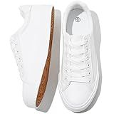 SERNIAL Womens White Tennis Shoes PU Leather Casual Sneakers(White,US7)