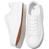 SERNIAL Women's White Tennis Shoes PU Leather Sneakers Casual Walking Shoes for Women(White,US8)