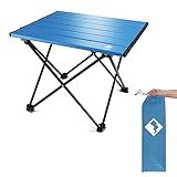 VILLEY Portable Camping Side Table, Ultralight Aluminum Folding Beach Table with Carry Bag for Outdoor Cooking, Picnic, Camp, Boat, Travel - Blue
