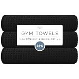 S&T INC. Microfiber Gym Towels, 3 Pack, 16" x 27", Honeycomb Black