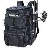 PLUSINNO Fishing Backpack with Rod Holders Tackle Box, 42L Large Water-resistant Fishing Tackle Bag Store Fishing Gear