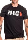 Ann Arbor T-shirt Co. Give Blood, Play Rugby | Funny Rugby Player Rugger League Union Humor T-Shirt-(Adult, L) Black