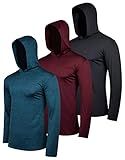 3 Pack: Men’s Quick Dry Fit Moisture Wicking Long Sleeve Fishing Active Athletic Hoodie Performance Hooded TShirt Workout Running Gym Sports Casual Sweatshirt UPF 50 Outdoor Hiking-Set 2, Large