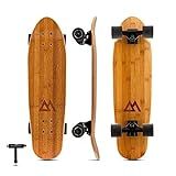 Magneto Mini Cruiser Skateboard - Portable Bamboo Mini Longboard - Double-Kick Concave Carving Skateboard - 27.5 in x 7.5 in Deck, Bamboo