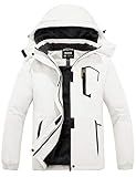 Skieer Women's Waterproof Ski Jacket Winter Parka with Detachable Hood (White M)