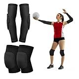UMACWIN Volleyball Knee Pads and Arm Sleeves with Elbow Pads, Volleyball Essentials Accessories with High Protection Volleyball Elbow Pads Knee Pads for Youth Teen Girls and Boys(Black_L_2 Pairs)