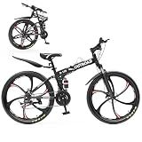 Outroad 26 Inch Folding Mountain Bike, 21 Speed Full Suspension High-Carbon Steel MTB Foldable Bicycle, Dual Disc Brake Non-Slip Adjustable Seat Folding Bikes for Adults/Men/Women, LH-Black