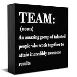 HTBIG Inspirational Team Noun Office Decor Desk Decor Wooden Box Sign Rustic Black Wood Block Plaque Box Sign for Home Office Desk Shelf Table Decoration Coworker Gift Team Definition send friends