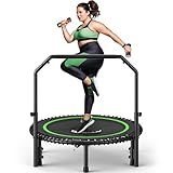 BCAN BT2 450/550LBS Mini Rebounder Trampoline for Adults with Bar, Fitness Trampoline with Bungees, Adjustable Handle, Stable & Quiet, Indoor Outdoor, Whole-Body Workout & Relaxation at Home-40IN-GRN