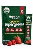 Zena Nutrition Organic Super Greens Powder, 70+ Superfoods, 0 Sugar, 3g Fiber, Spirulina, Chlorella, Mushrooms, Prebiotics/Probiotics, Digestive Enzymes, Gut Health, Mixed Berry, 30 Drink Mix Packets