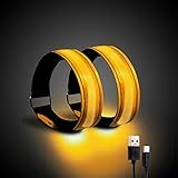 OMKHE 2 Pack Rechargeable LED Reflective Armband, High Brightness High Visibility Night Safety Light Band, Wearable Flashing LED Gear for Running, Walking, Biking and Outdoor Activities