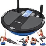 BODYRHYTHM 2 IN 1 Balance Ball & Plank Board Trainer with Free iOS/Android App & 4 Free Games for Full Body Workout - Half Exercise Yoga Ball Trainer with 2 Bands & Pump for Strength Training (Blue)