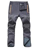 Gash Hao Mens Snow Ski Waterproof Softshell Snowboard Pants Outdoor Hiking Fleece Lined Zipper Bottom Leg (180Grey, 32W x 32L)