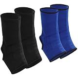 Geyoga 2 Pairs Muay Thai Ankle Support Compression Ankle Sleeve Boxing Foot Braces for Men Breathable Women Foot Wraps Support for Martial Arts Kickboxing Gym Running(Black, Blue,L)