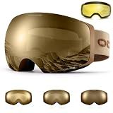 Odoland Magnetic Photochromic Ski Goggles Interchangeable with 2 Lens | UV Protection, OTG, Anti-Fog Large Spherical Frameless Snow Goggles for Low-Light and Sunny Day Men Women Skiing Snowboarding