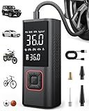 Powools Cordless Tire Inflator Portable Air Compressor - 150PSI Air Pump with Auto Shutoff Function for Car Tires, Inflatables, Motorcycle, Balls, Compact Bike Tire Pump with LED Light, Red, Large