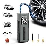 Tire Inflator Portable Air Compressor, 1 Min Fast Inflation Cordless Bike Pump with Digital Pressure Gauge LED Light, 150 PSI Electric Air Pump for Car Tires, Bicycle, Motorcycle, Ball (Grey)