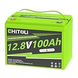 CHITOLI 12V 100Ah BCI Group 24 LiFePO4 Battery, Max. 15000 Deep Cycle Lithium Rechargeable Battery, Built in 100A BMS for RV, Trolling Motor, Camping, Marine, Home Energy Storage