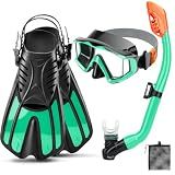 PIYAZI Snorkeling Gear for Adults Kids, 3 Window Fabric Band Snorkel Set