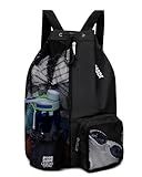 WANDF Swim Bag Mesh Drawstring Backpack with Wet Pocket Beach Backpack for Swimming, Gym, and Workout Gear (Black)