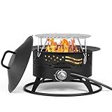 Portable Propane Fire Pit, 20 Inch Smokeless Gas Fire Pit Bowl for Outside, 60,000 BTU Outdoor Firepit with Grill Grate & Lid for Camping, Patio, Yard, Garden