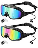 Swim Goggles 2 Pack, Wide View Anti Fog&UV Swimming Goggles for Audlt, No Leaking Swim Glasses for Men Women Youth