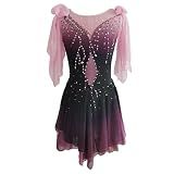 LIUHUO Ice Figure Skating Dress Girls' Competition Elegant Handmade Crystal Womens Pink Long Sleeve