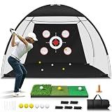 10x7FT Golf Net with Mat, Golf Practice Net for Backyard Garage Indoor Outdoor with Target Pockets for Driving Chipping Swing, for Men Women Dad Husband Golfer, Ideal Gift for Him