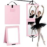 Shinowa Foldable Portable Full Length Mirror for Dancer, Camping and Travel, Shatter-Proof Acrylic Hanging Mirror with Handle, 33x13 Inch Full Body Travel Backstage Mirror, Pink