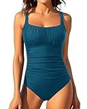 Aqua Eve One Piece Bathing Suit for Women Tummy Control Swimsuit Slimming Vintage Swimwear Green XL