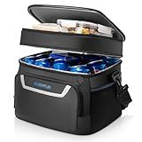 EVERFUN Small Cooler Bag 24 Can Insulated Lunch Box Double Deck Soft Leak-Proof Waterproof Collapsible Ice Chest for Men Women Work Travel Car Trip Picnic Beach, Black