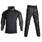 Lilychan Mens Tactical Military Suits Long Sleeve Rip-Stop Uniforms Combat Shirt and Pants Elbow Knee Pads (CP-Black, Small)-1