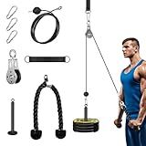 Pulley System for Home Gym, Cable Pulley System Gym for LAT Pulldown Cable Machine Pulley Attachment with Tricep Rope Ideal for Biceps Curl, Arm Workouts, Strength Training