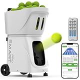 PUSUN PT-Smart-Pro Smart Tennis Ball Machine - Auto Serve with APP/Remote/iWatch Control,12 Serving Modes, 4-6H Battery for Training/Coaching (White)
