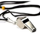 Crown Sporting Goods Stainless Steel Whistle with Lanyard – Great for Coaches, Referees, and Officials