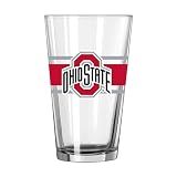 Logo Brands NCAA Ohio State Buckeyes Champion Stripe 16 oz Pint Glass - Durable Glass With Bold Team Color Stripes – Chip-Resistant Rim Drinkware For Fans, Tailgates, Home Bars & Everyday Use