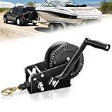 YIYITOOLS 3500lbs Heavy Duty Boat Trailer Winch, Hand Winch with 32FT Strap, Two Way Ratchet 4:1/8:1Gear Trailer Winch, Portable Hand Crank Winch for Towing Pulling Boat Trailer Truck RV ATV Jet Ski
