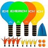 EVERICH TOY Paddle Ball Set – Indoor & Outdoor Racket Game for Kids, Teens, and Adults, Badminton & Camping Games Essentials, Fun for Beach, Yard, and Lawn Play All Year Round