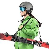 KapStrom - Ski Straps & Pole Carrier - Black - Heavy-Duty with Adjustable Strap Length & Cushioned Shoulder Sling - Designed for Kids & Adults to Carry Skis & Poles with Ease