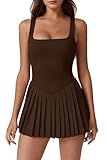QINSEN Womens Pleated Tennis Dress Workout Dress with Built-in Shorts Pockets Summer Active Dress Chestnut M
